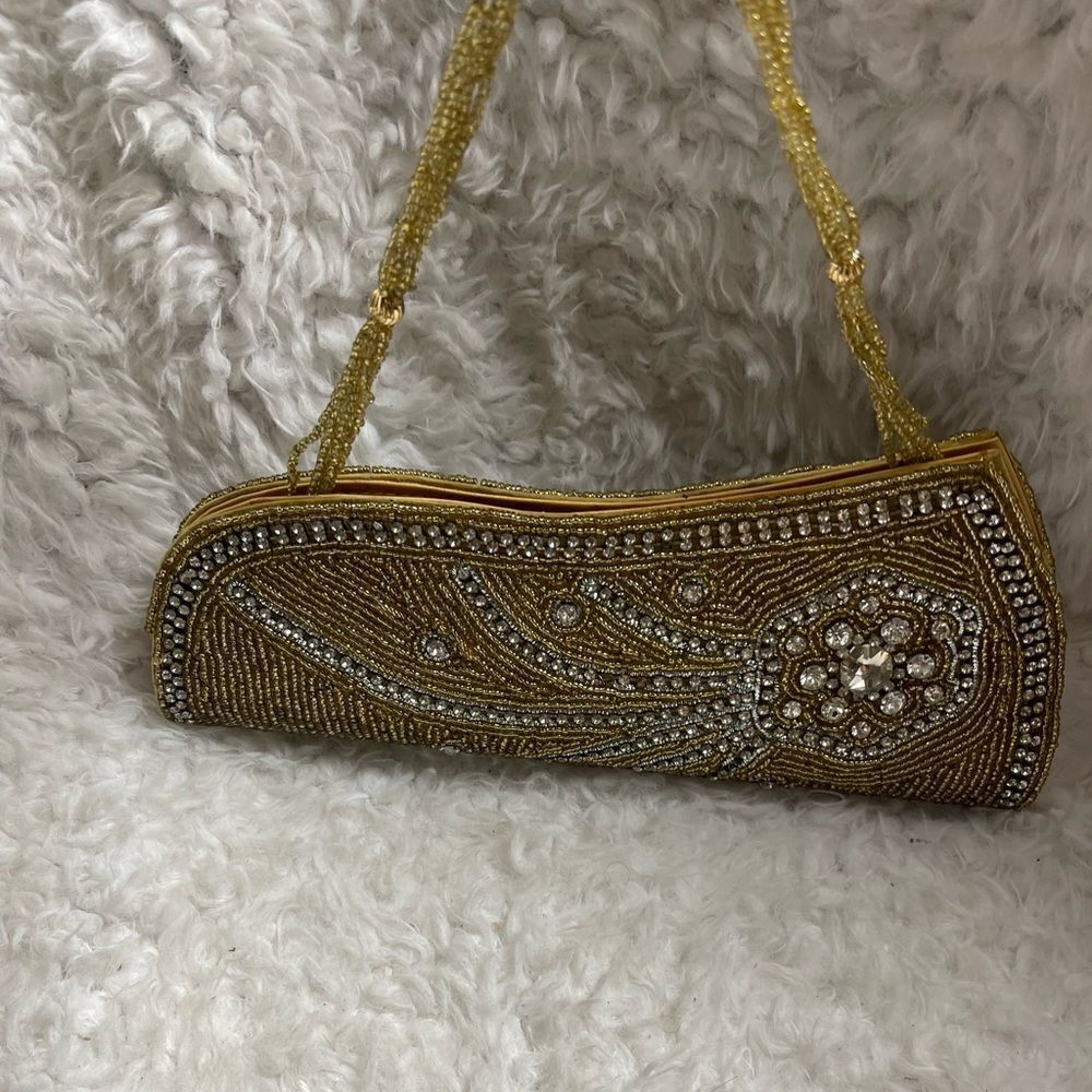 Vintage beaded gold and rhinestones small clutch/handbag.